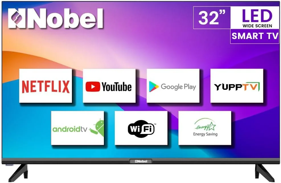 تلویزیون ال ای دی هوشمند 32 اینچ نوبل | طراحی فوق باریک بدون قاب | اتصال وای فای و اترنت | نتفلیکس، یوتیوب و پرایم ویدیو از پیش نصب شده | NTV32SMART