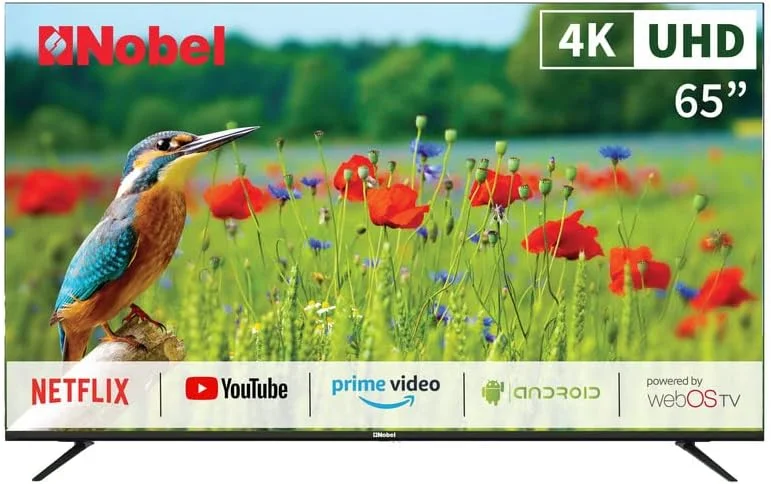 تلویزیون هوشمند 65 اینچ نوبل مدل NOB65UAU1HTN با صفحه نمایش تخت بدون حاشیه مشکی 4K UHD و سیستم عامل LG WEBOS