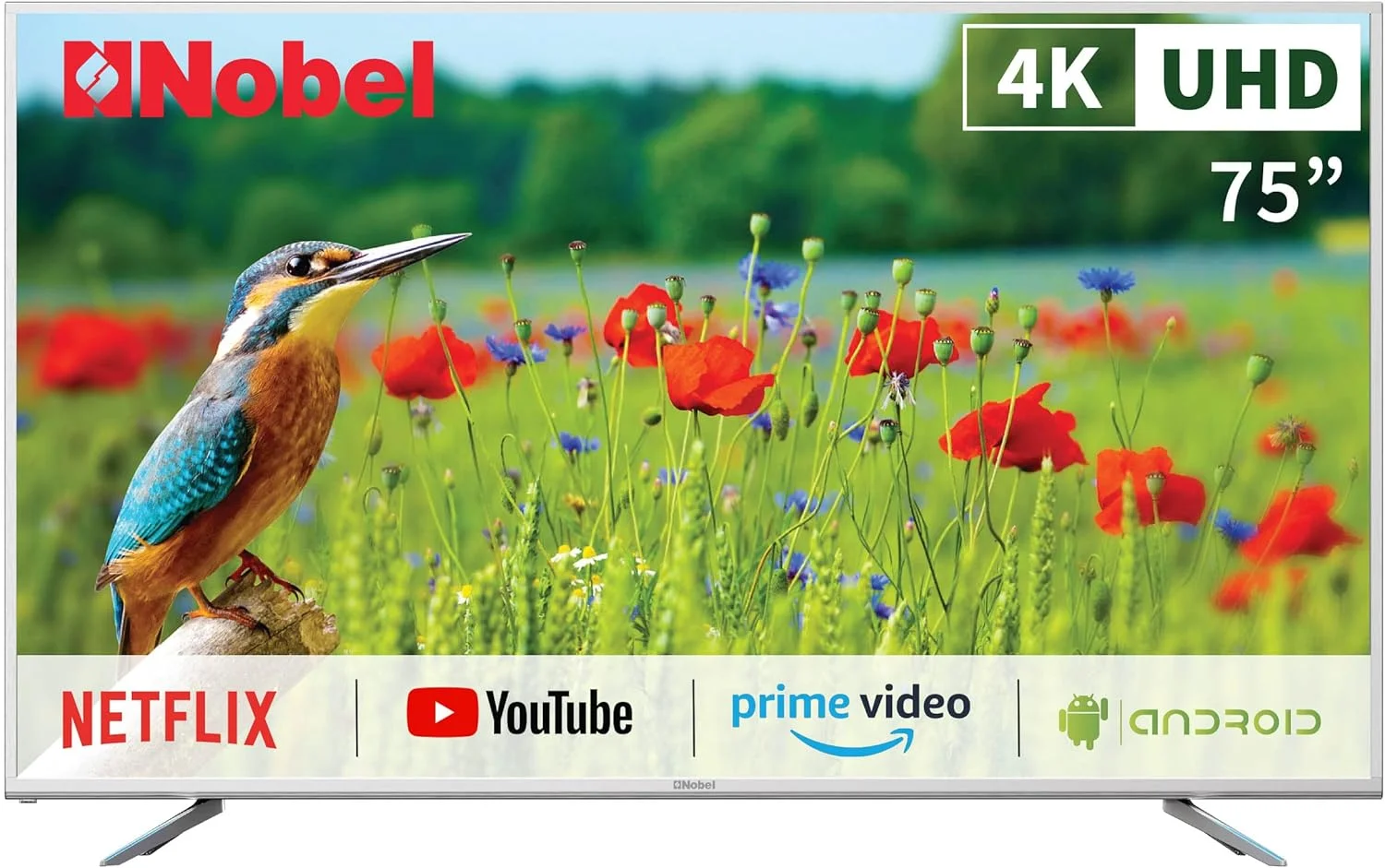 تلویزیون هوشمند ال ای دی 75 اینچ نوبل مدل UHD75LEDS با کیفیت UHD، نقره ای