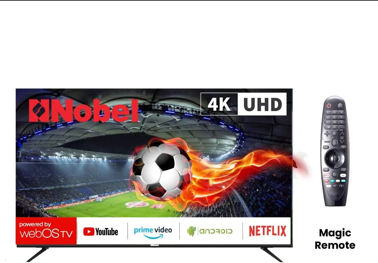 تلویزیون هوشمند 65 اینچ نوبل مدل NOB65UAU1HTN با صفحه نمایش تخت بدون حاشیه مشکی 4K UHD و سیستم عامل LG WEBOS تلویزیون هوشمند 65 اینچ نوبل مدل NOB65UAU1HTN با صفحه نمایش تخت بدون حاشیه مشکی 4K UHD و سیستم عامل LG WEBOS
