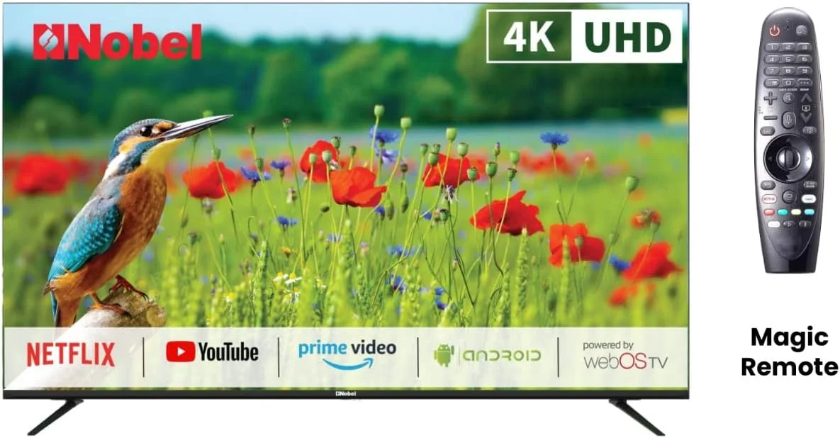 تلویزیون هوشمند 65 اینچ نوبل مدل NOB65UAU1HTN با صفحه نمایش تخت بدون حاشیه مشکی 4K UHD و سیستم عامل LG WEBOS تلویزیون هوشمند 65 اینچ نوبل مدل NOB65UAU1HTN با صفحه نمایش تخت بدون حاشیه مشکی 4K UHD و سیستم عامل LG WEBOS