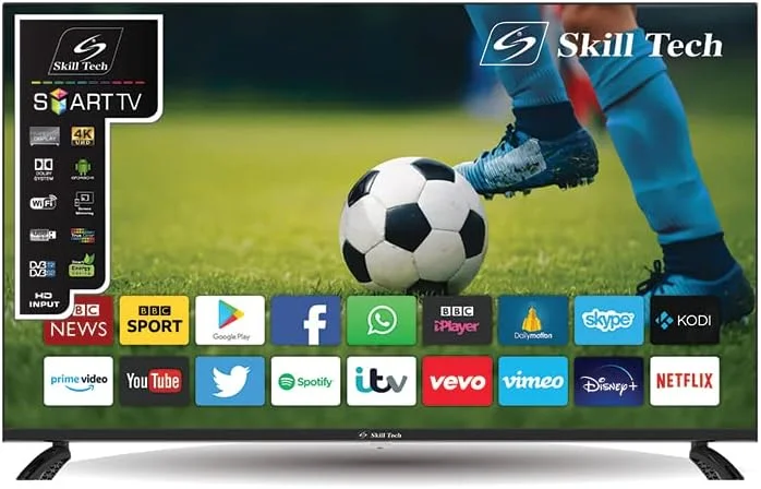 تلویزیون هوشمند 43 اینچی Skill Tech SK4340S4KFL، رزولوشن 4K UHD (3840x2160)، پنل Open Cell با کیفیت بالا، زاویه دید گسترده، طراحی شیک، عملکرد بصری پیشرفته، مشکی تلویزیون هوشمند 43 اینچی Skill Tech SK4340S4KFL، رزولوشن 4K UHD (3840x2160)، پنل Open Cell با کیفیت بالا، زاویه دید گسترده، طراحی شیک، عملکرد بصری پیشرفته، مشکی
