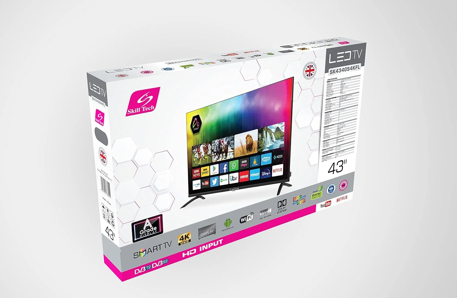 تلویزیون هوشمند 43 اینچی Skill Tech SK4340S4KFL، رزولوشن 4K UHD (3840x2160)، پنل Open Cell با کیفیت بالا، زاویه دید گسترده، طراحی شیک، عملکرد بصری پیشرفته، مشکی تلویزیون هوشمند 43 اینچی Skill Tech SK4340S4KFL، رزولوشن 4K UHD (3840x2160)، پنل Open Cell با کیفیت بالا، زاویه دید گسترده، طراحی شیک، عملکرد بصری پیشرفته، مشکی