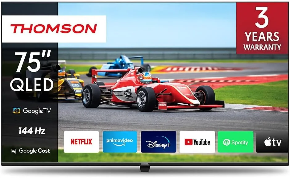 تلویزیون 75 اینچ QLED Pro Thomson با طراحی پایه مرکزی – نرخ تازهسازی 144 هرتز، 4K UHD، Dolby Vision & Atmos، کنترل صوتی هوشمند، دستیار صوتی گوگل، نمایشگر بدون حاشیه، تلویزیون ممتاز تلویزیون 75 اینچ QLED Pro Thomson با طراحی پایه مرکزی – نرخ تازهسازی 144 هرتز، 4K UHD، Dolby Vision & Atmos، کنترل صوتی هوشمند، دستیار صوتی گوگل، نمایشگر بدون حاشیه، تلویزیون ممتاز