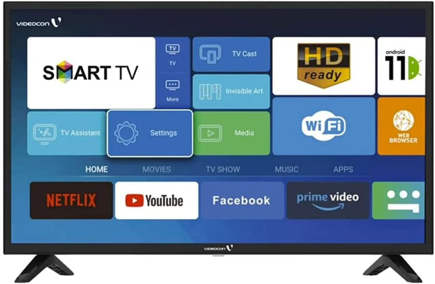 تلویزیون هوشمند 40 اینچ ویدئوکون فول اچ دی اندروید 11 گوگل پلی، نتفلیکس، یوتیوب، شاهد، بلوتوث و وای فای داخلی مدل AAEVG40SMTVD1 مشکی