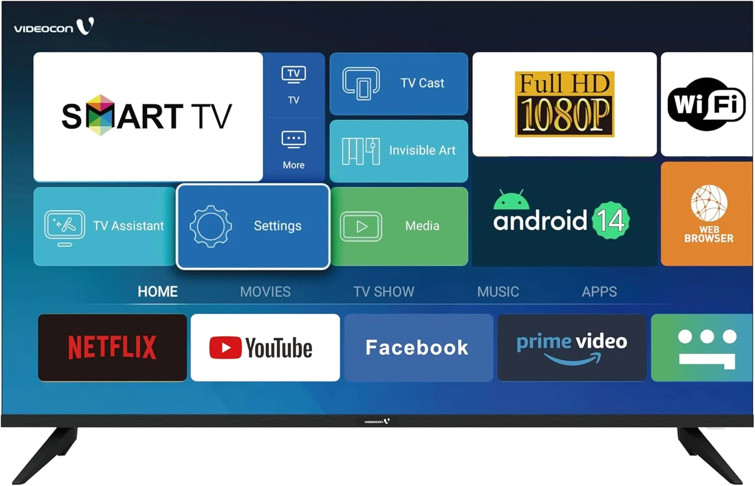 تلویزیون هوشمند 43 اینچ بدون حاشیه ویدئوکون با اندروید 14، مدل جدید 2024، گوگل پلی، نتفلیکس، یوتیوب E43EL1100