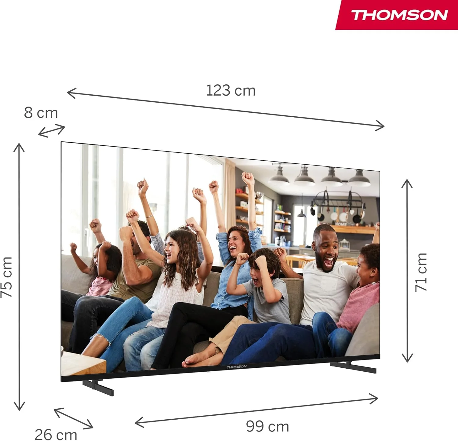 تلویزیون هوشمند 55 اینچ 4K UHD Thomson با Google TV – مدل 2024، دستیار صوتی گوگل، کنترل صوتی هوشمند، YouTube و Netflix داخلی، نمایشگر 3840x2160 پیکسل، طراحی پایه کناری – تلویزیون LED بدون قاب