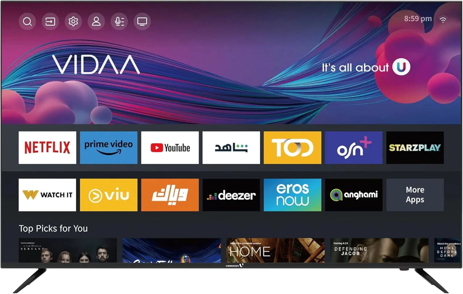 تلویزیون هوشمند 55 اینچ بدون حاشیه 4K UHD ویدئوکون با بلوتوث، ماوس صوتی، Dolby Audio و پایه دیواری رایگان - مدل 2024 E55ELVD1100