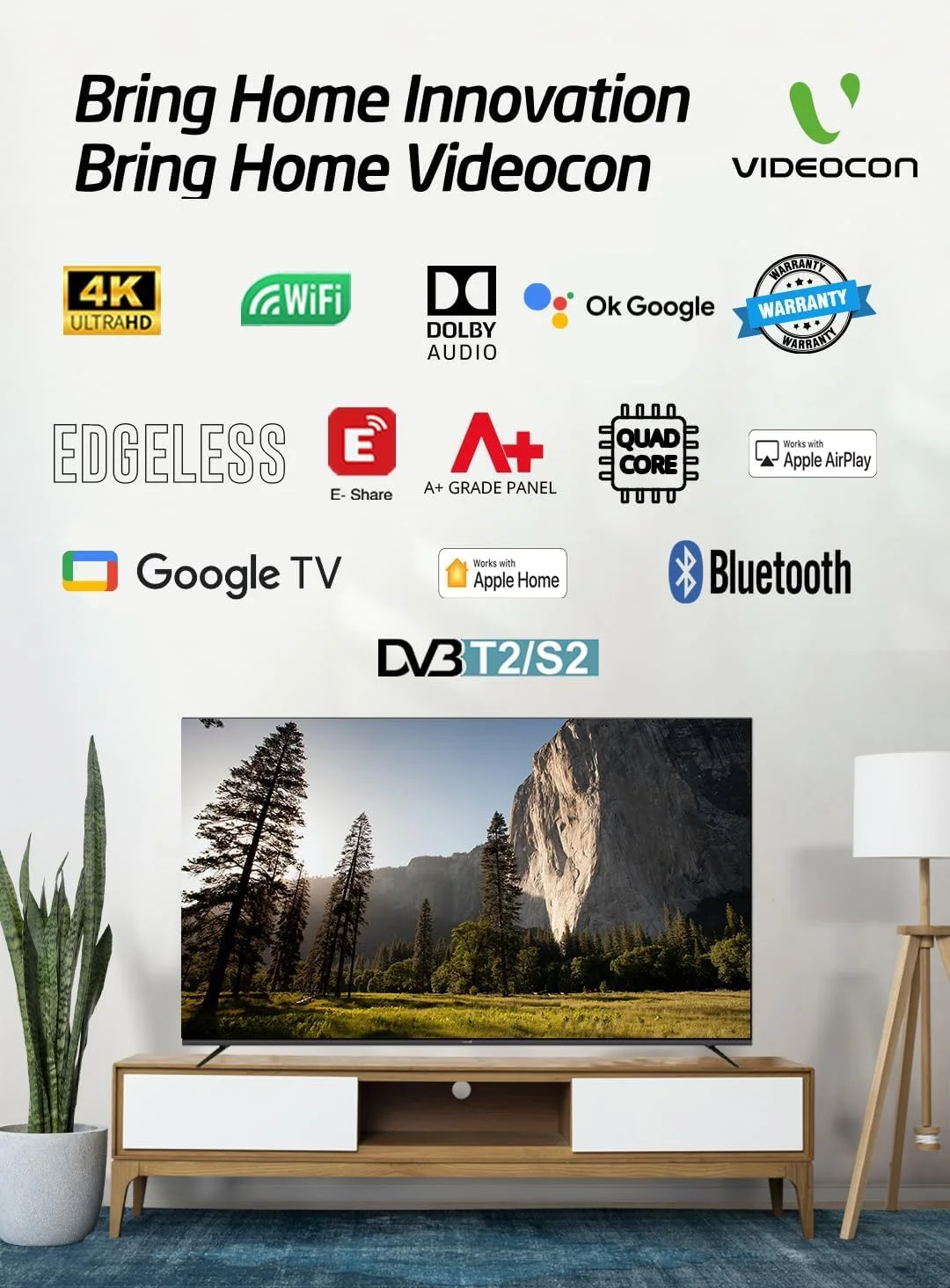 تلویزیون هوشمند 50 اینچی 4K UHD گوگل ویدئوکون | طراحی بدون حاشیه، صدای دالبی، ریموت صوتی، بلوتوث، کروم کست داخلی | پنل درجه A+ | مدل: E50ELGT1100 (مدل 2025) تلویزیون هوشمند 50 اینچی 4K UHD گوگل ویدئوکون | طراحی بدون حاشیه، صدای دالبی، ریموت صوتی، بلوتوث، کروم کست داخلی | پنل درجه A+ | مدل: E50ELGT1100 (مدل 2025)