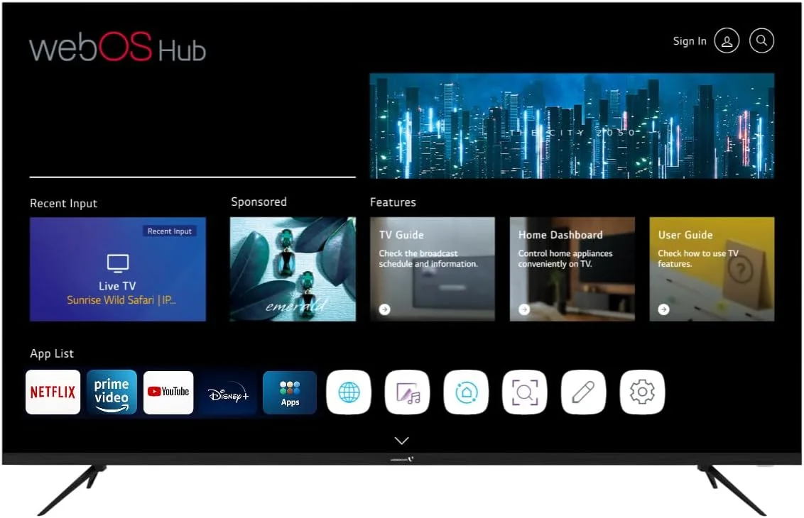 تلویزیون هوشمند 70 اینچی Videocon 4K UHD WebOS Hub با پنل درجه A+، ریموت جادویی، بلوتوث، Dolby Audio و پایه دیواری رایگان - مدل 2025 - E70ELWO1100