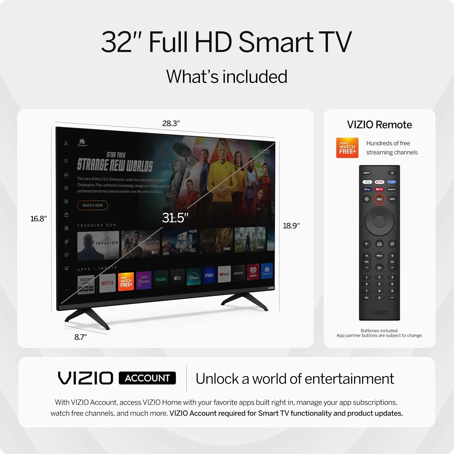 تلویزیون هوشمند 32 اینچ VIZIO با کیفیت Full HD 1080p، صدای فراگیر DTS Virtual: X، سازگاری با Alexa، قابلیت Google Cast و پشتیبانی از هدفون بلوتوث (مدل VFD32M-08 جدید)