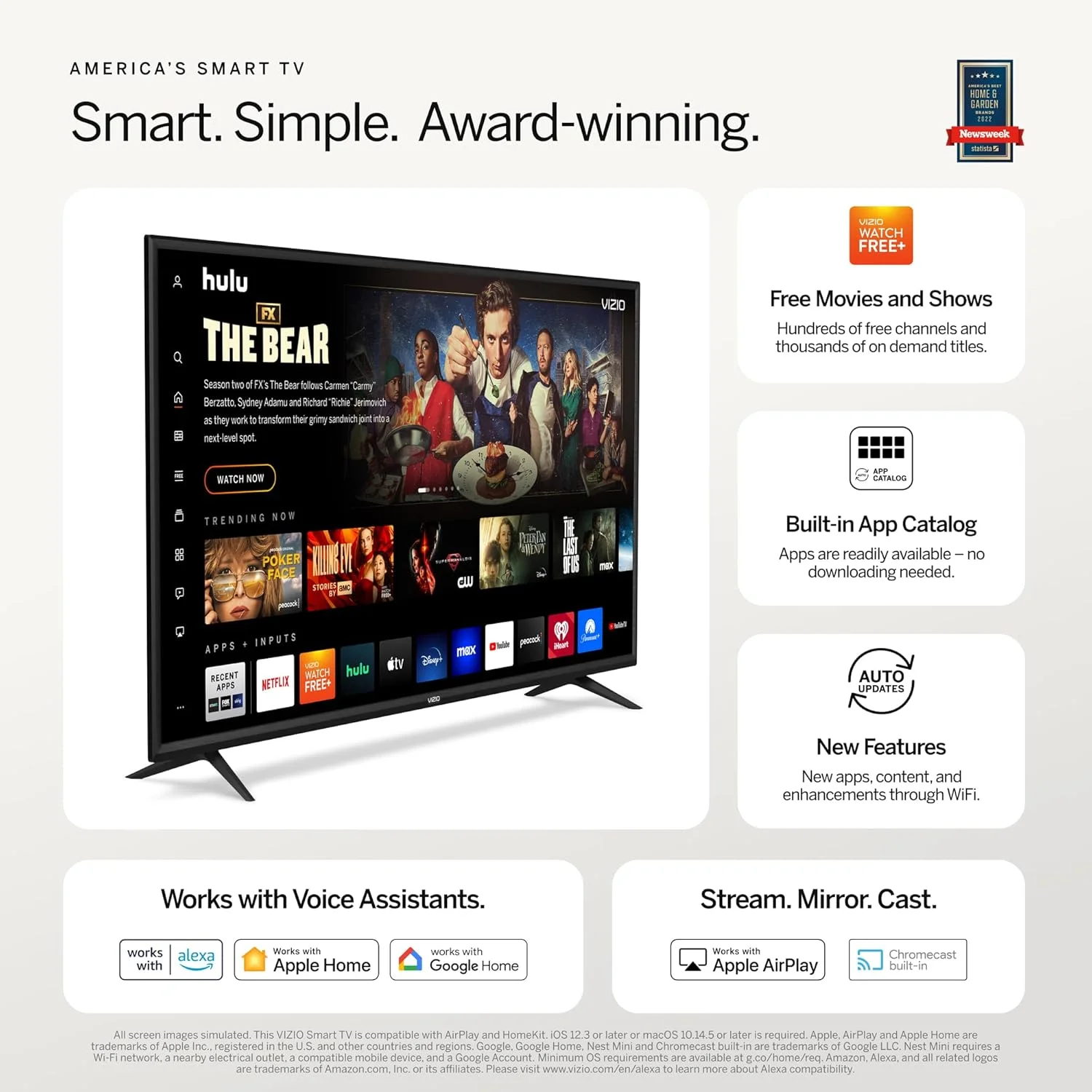 تلویزیون LED هوشمند 24 اینچی سری D ویزیو با Apple AirPlay و Chromecast داخلی برای نمایش صفحه دوم، و بیش از 150 کانال پخش رایگان (D24h-G9)