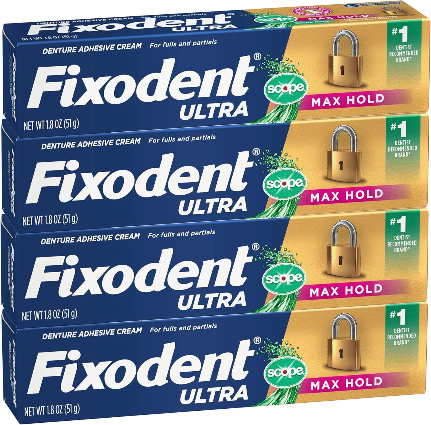 چسب دندان مصنوعی فیکسو دنت Ultra Max Hold Plus Scope Secure برای استفاده کنندگان از دندان مصنوعی کامل و پارسیل، 51 گرم، بسته 4 عددی چسب دندان مصنوعی فیکسو دنت Ultra Max Hold Plus Scope Secure برای استفاده کنندگان از دندان مصنوعی کامل و پارسیل، 51 گرم، بسته 4 عددی