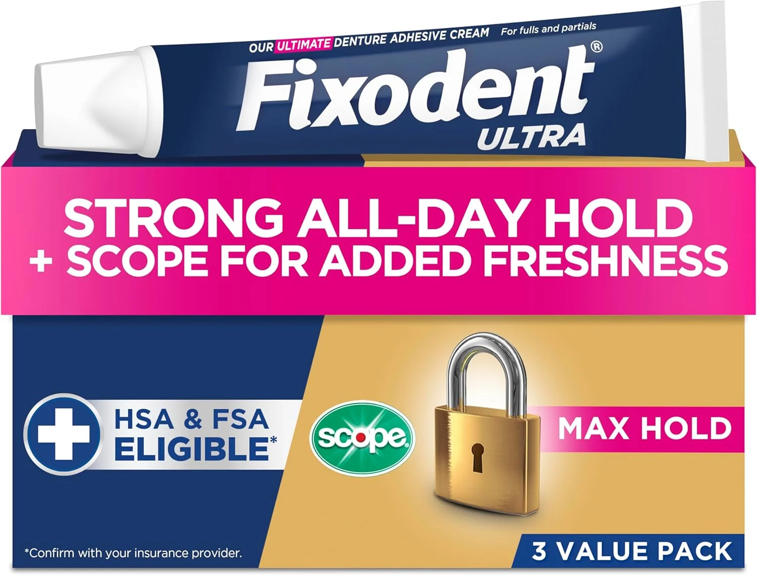 چسب دندان مصنوعی فیکسودنت Ultra Max Hold Plus Scope Secure، 51 گرم چسب دندان مصنوعی فیکسودنت Ultra Max Hold Plus Scope Secure، 51 گرم