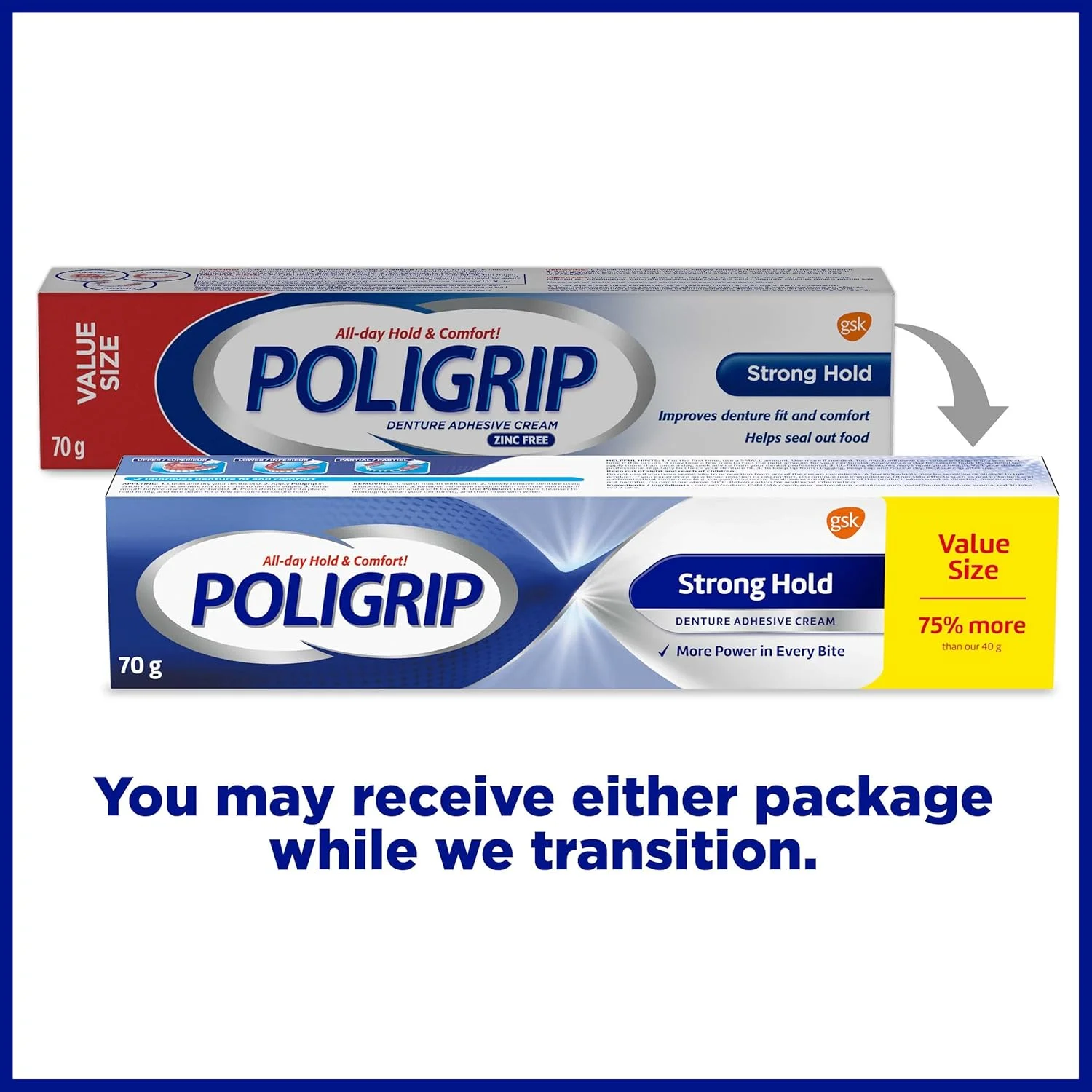 کرم چسب دندان مصنوعی پولی گریپ، قدرت چسبندگی قوی، سایز بزرگ 70 گرم