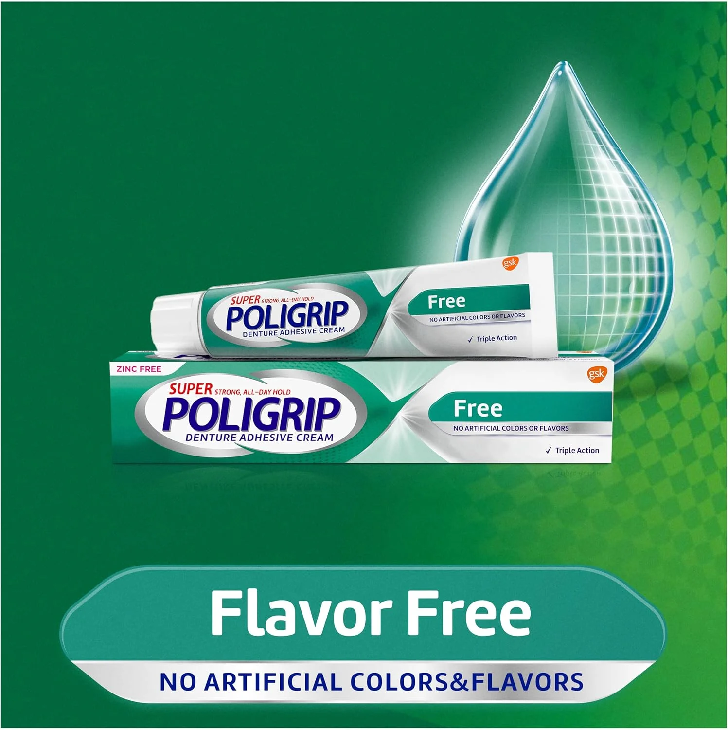 کرم چسب دندان مصنوعی سوپر پولی گریپ بدون زینک، بسته 4 عددی