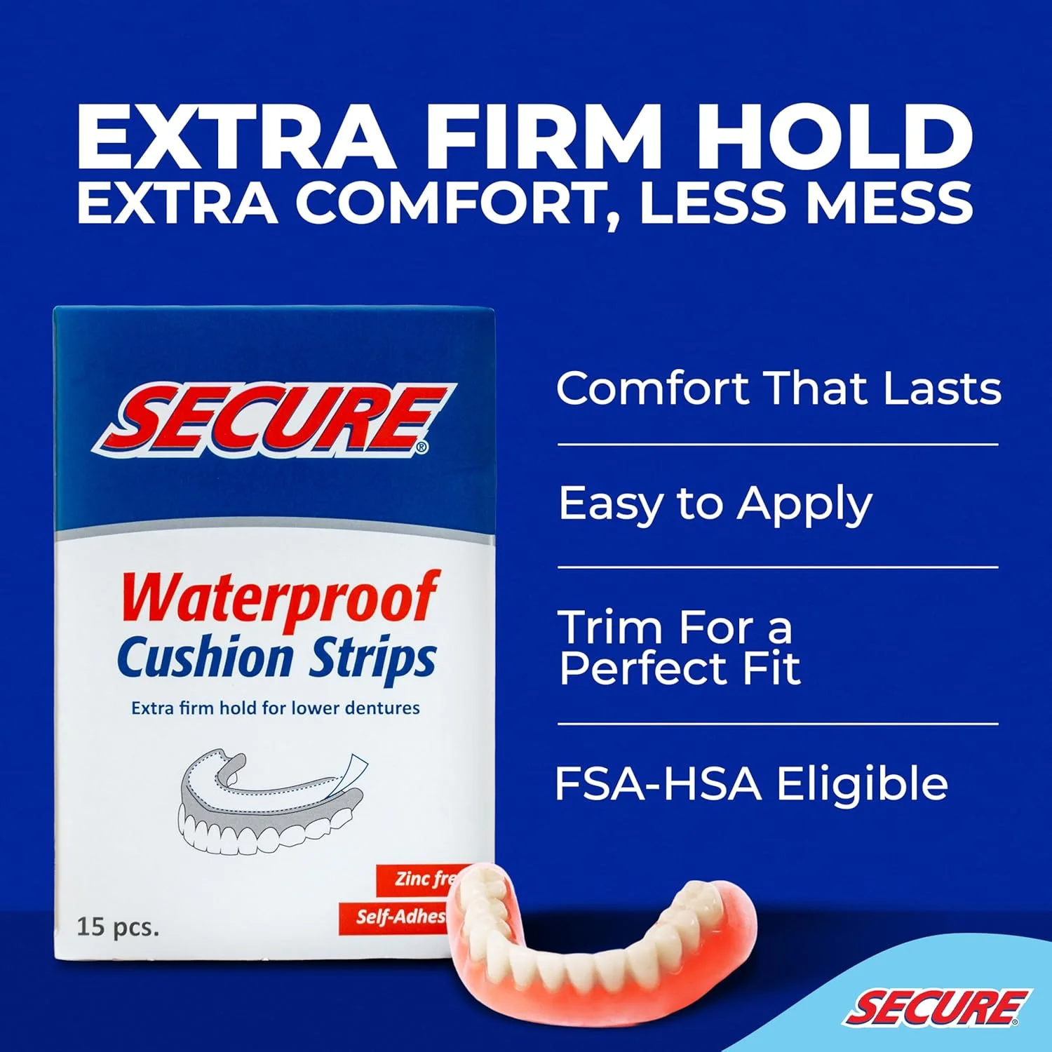 چسب دندان مصنوعی نواری ضد آب با قدرت چسبندگی فوق العاده برای دندان های مصنوعی پایین - 15 عدد (بسته 2 عددی)