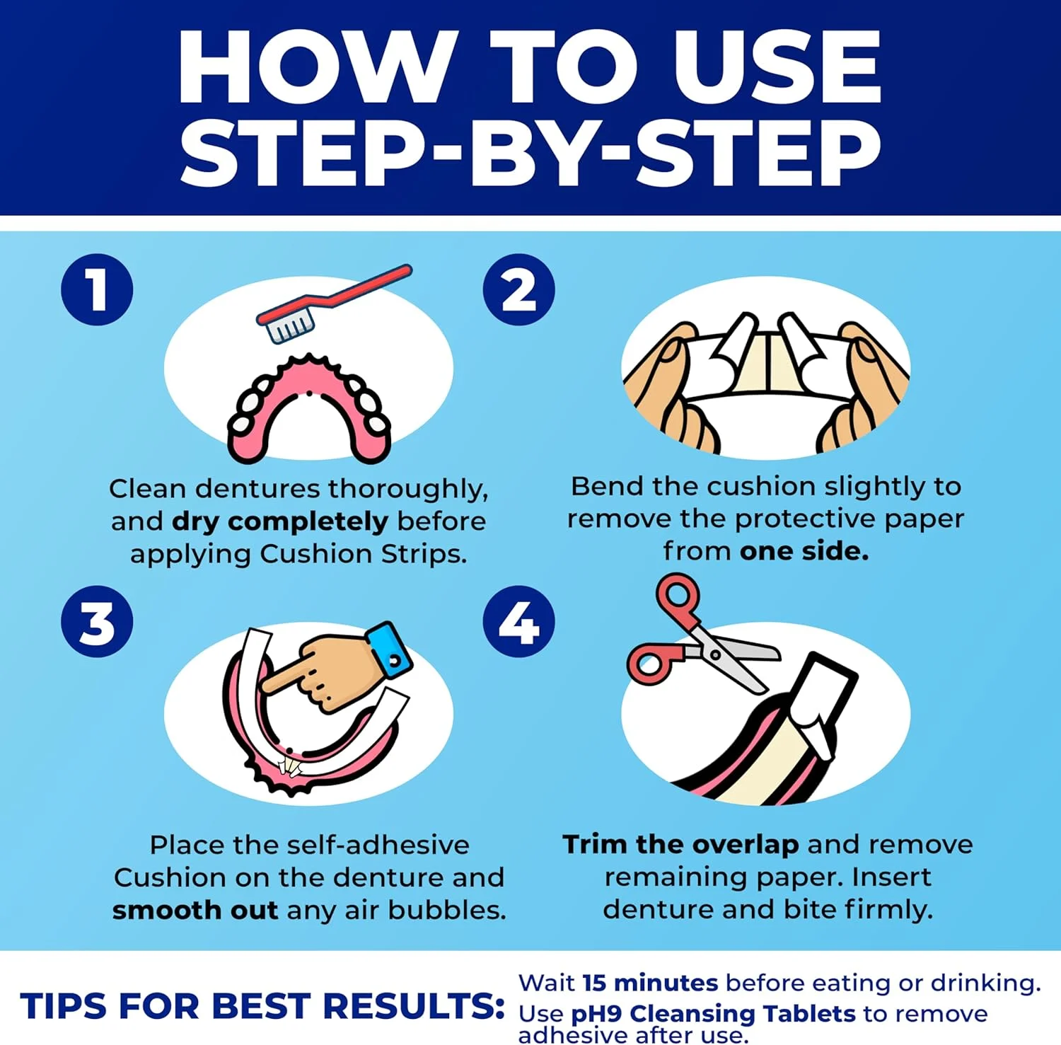 چسب دندان مصنوعی نواری ضد آب با قدرت چسبندگی فوق العاده برای دندان های مصنوعی پایین - 15 عدد (بسته 2 عددی)