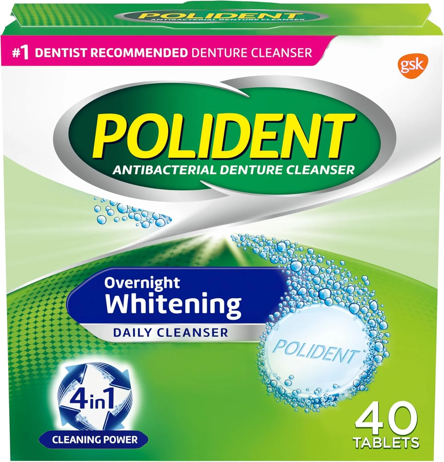 قرص های پاک کننده دندان مصنوعی پولیدنت، سفید کننده شبانه، 40 عدد قرص های پاک کننده دندان مصنوعی پولیدنت، سفید کننده شبانه، 40 عدد