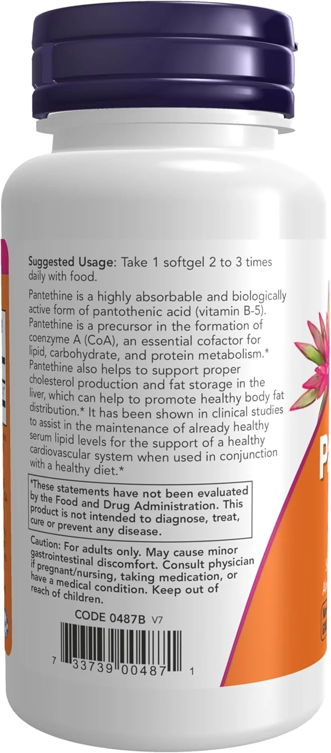 مکمل های غذایی NOW، پانتتین (پیش ساز کوآنزیم A) 300 میلی گرم، سلامت قلب و عروق*، 60 سافت ژل