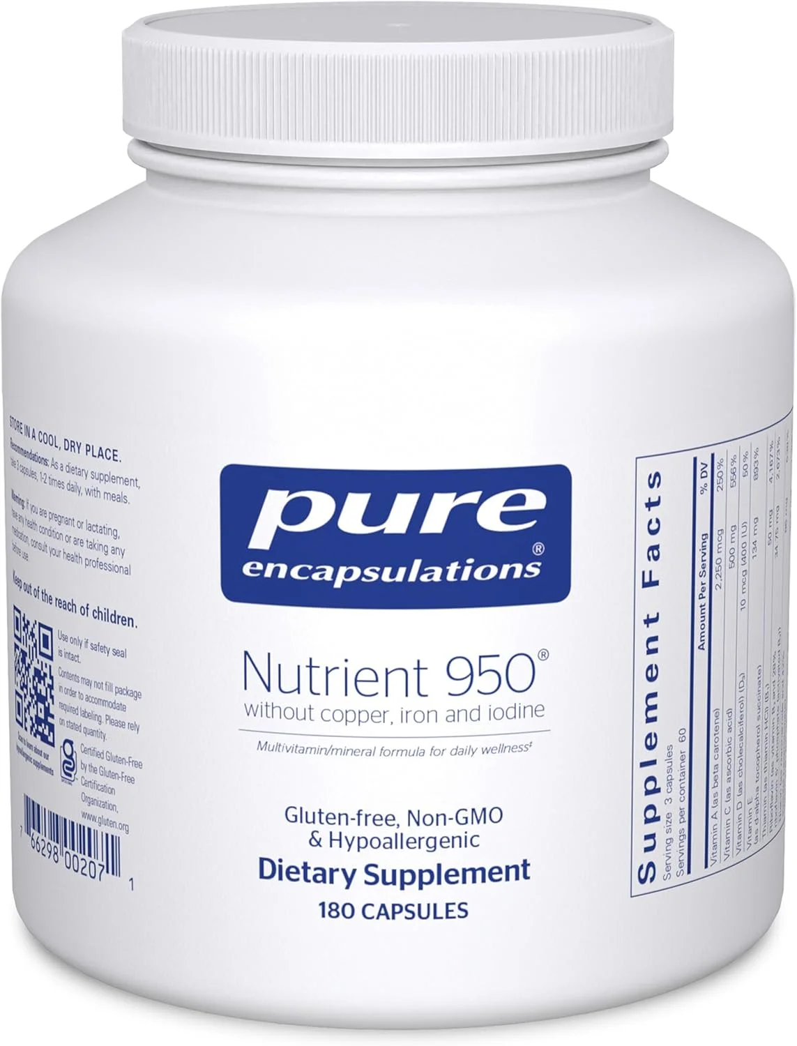 فرمول مولتی ویتامین و مواد معدنی Pure Encapsulations Nutrient 950 بدون مس، آهن و ید | مکمل آنتی اکسیدانی برای حمایت از سلامتی مطلوب و عملکردهای فیزیولوژیکی* | 180 کپسول