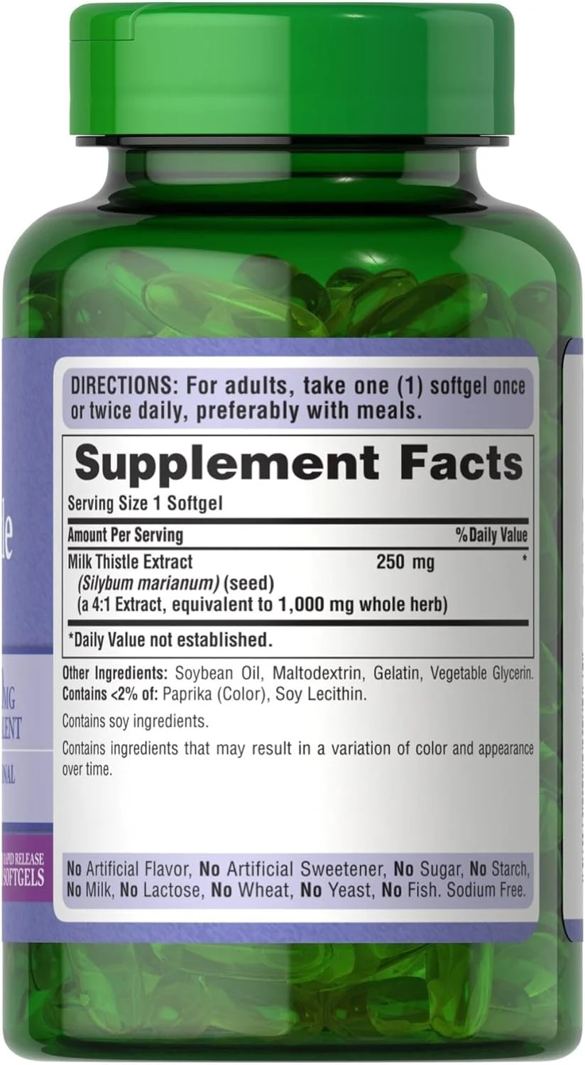 قرص های نرم عصاره خار مریم 4:1 پیوریتانز پراید 1000 میلی گرم (سیلیمارین)، برای پشتیبانی از کبد، 180 عدد