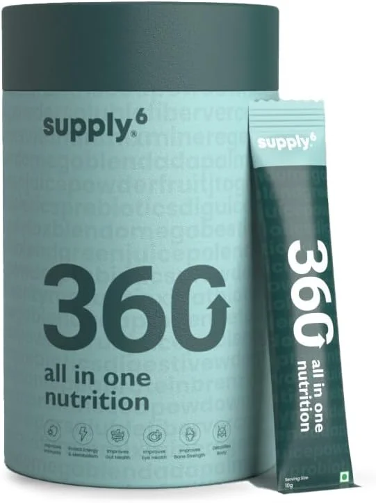 پودر مکمل سلامتی 360 درجه Supply6 برای زنان و مردان | مکمل روزانه جامع با بیش از 63 ویتامین، مواد معدنی، پروبیوتیک ها و سوپرفودها | پشتیبانی از سلامت روده، انرژی و ایمنی