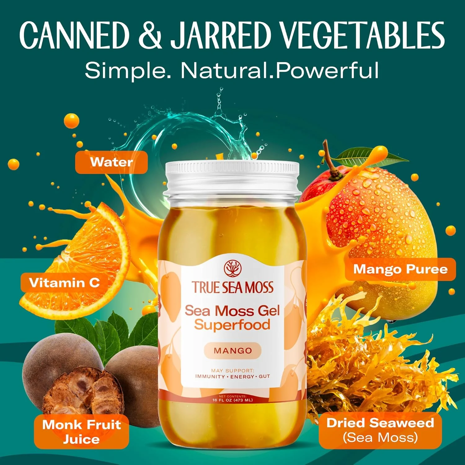 ژل خزه دریایی TrueSeaMoss - ساخت آمریکا - خزه دریایی وحشی، میوه ها و سبزیجات تازه - انبه، بسته 1 عددی (ممکن است برچسب ها متفاوت باشند)