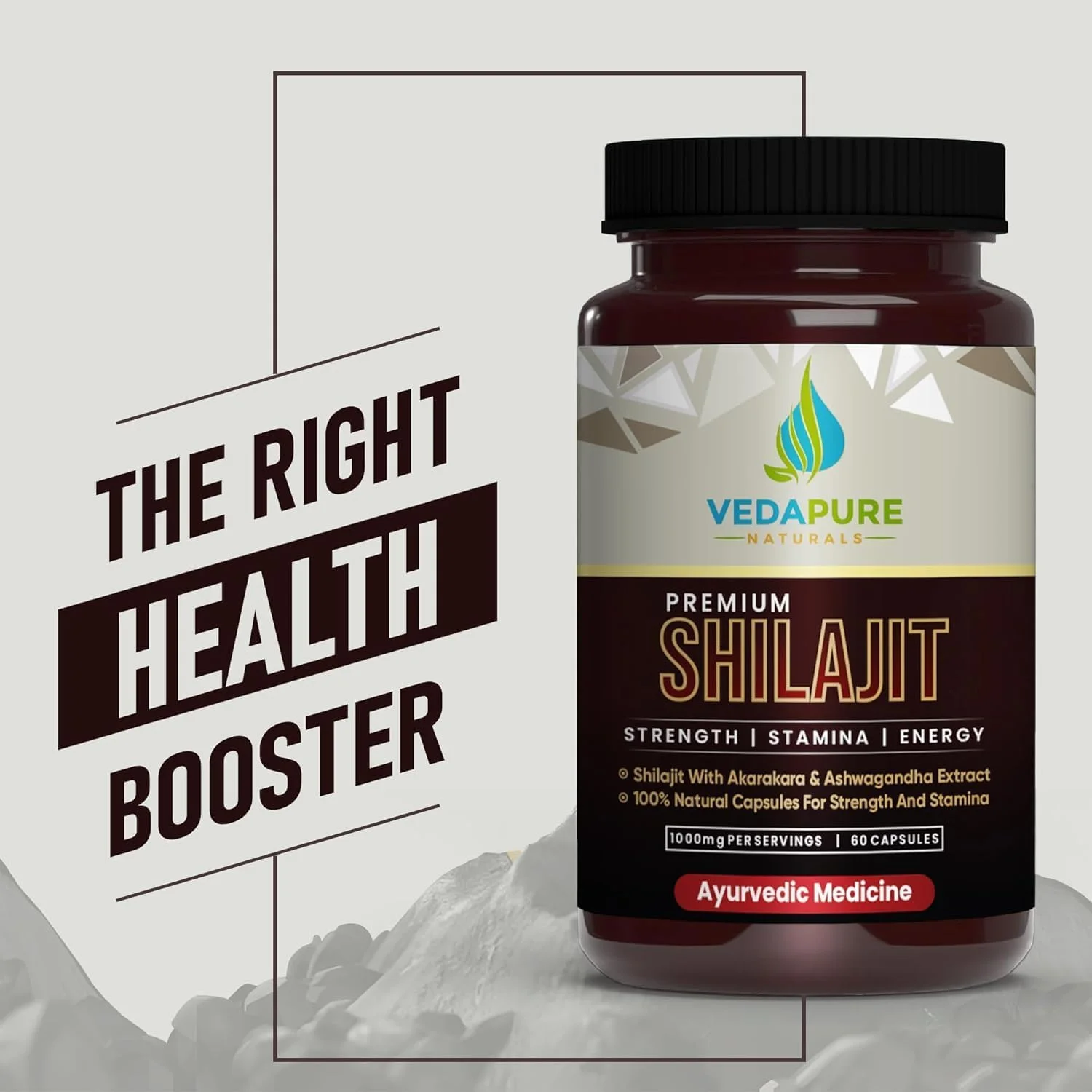 کپسول های عصاره شیلاجیت طبیعی ودپوره با عصاره سفیده موسلی و آشواگاندا - 1000 میلی گرم 60 عدد کپسول های عصاره شیلاجیت طبیعی ودپوره با عصاره سفیده موسلی و آشواگاندا - 1000 میلی گرم 60 عدد