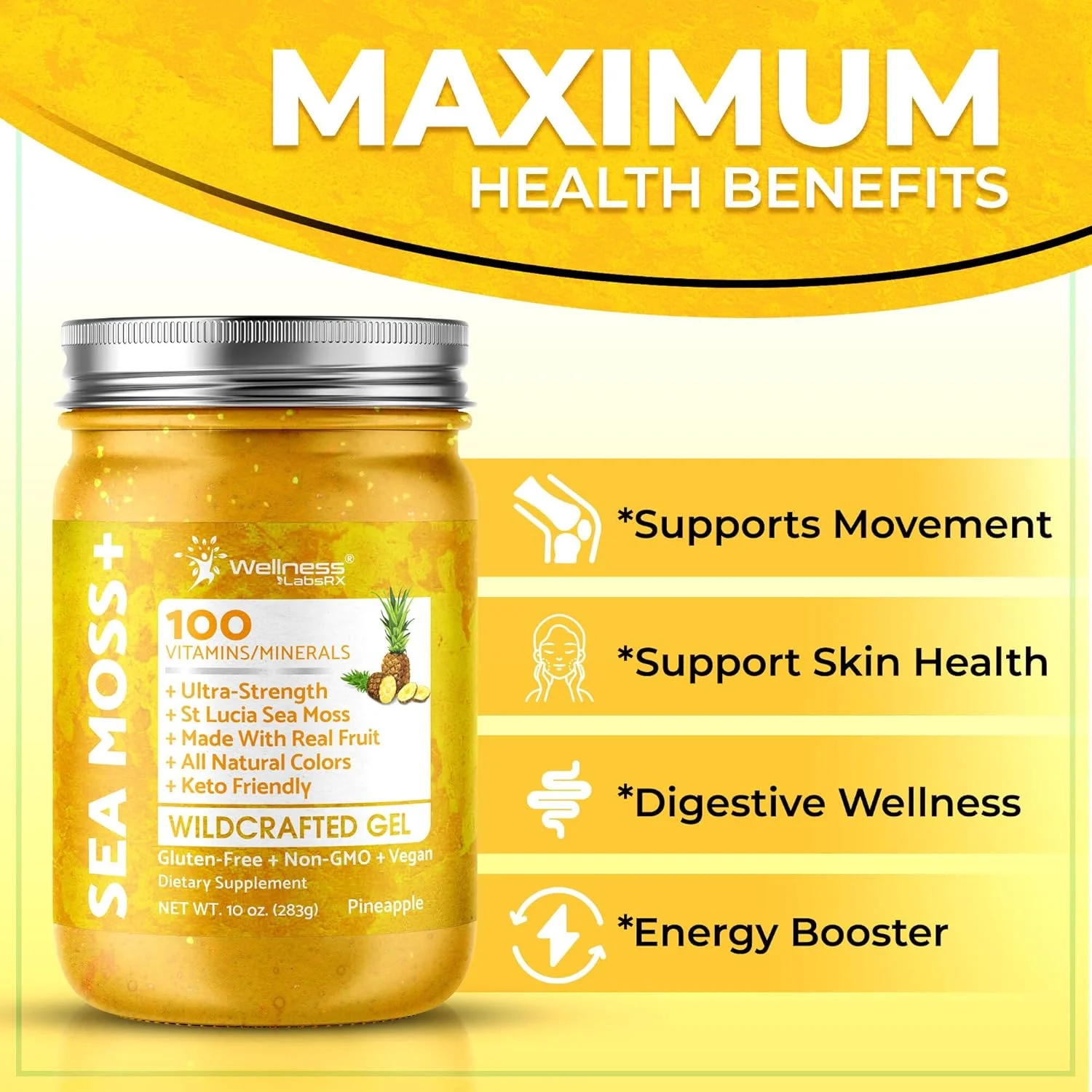 ژل خزه دریایی WELLNESS LABSRX با طعم آناناس 283 گرم