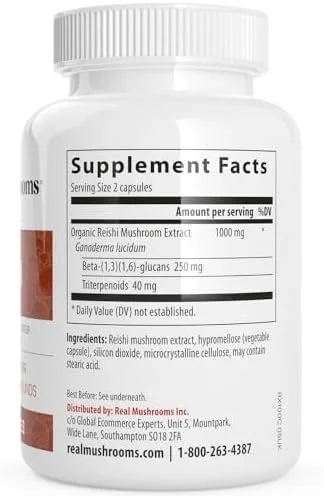 مکمل عصاره قارچ ریشی (200 عدد) برای طول عمر - کپسول های ریشی غیر GMO برای بهبود خواب و آرامش