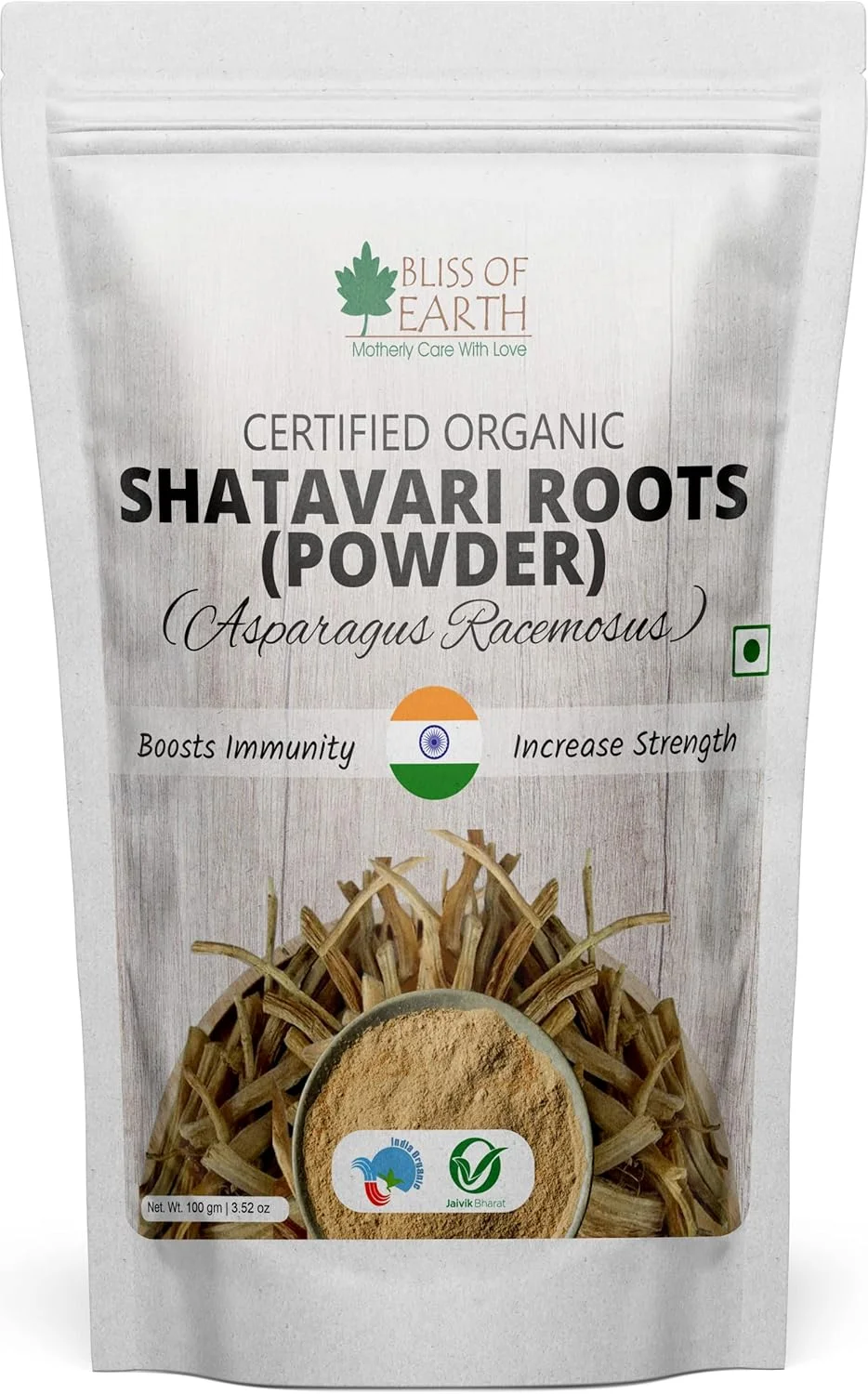 پودر ریشه شاتاواری ارگانیک بلیس آف ارث، مارچوبه راسیموسوس طبیعی و غیر تراریخته، مناسب برای ایمنی و هضم، 100 گرم