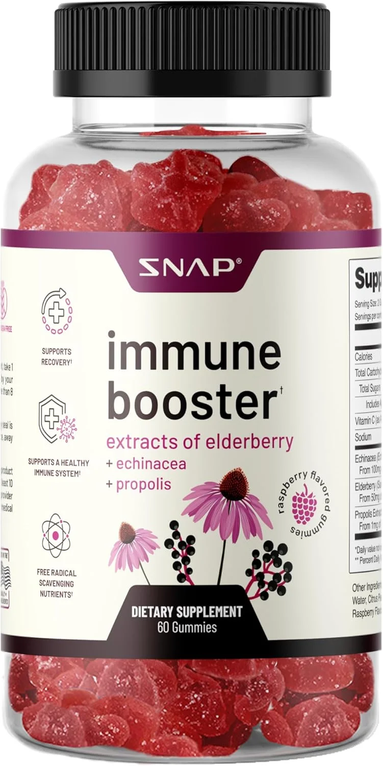 پاستیل‌های گیاه آقطی اسنپ ساپلمنتس - تقویت سیستم ایمنی با ویتامین C، پروپولیس، عصاره اکیناسه، پاستیل‌های گیاه آقطی برای کودکان و بزرگسالان | تقویت سیستم ایمنی و پشتیبانی از بهبودی از سرماخوردگی | 60 پاستیل