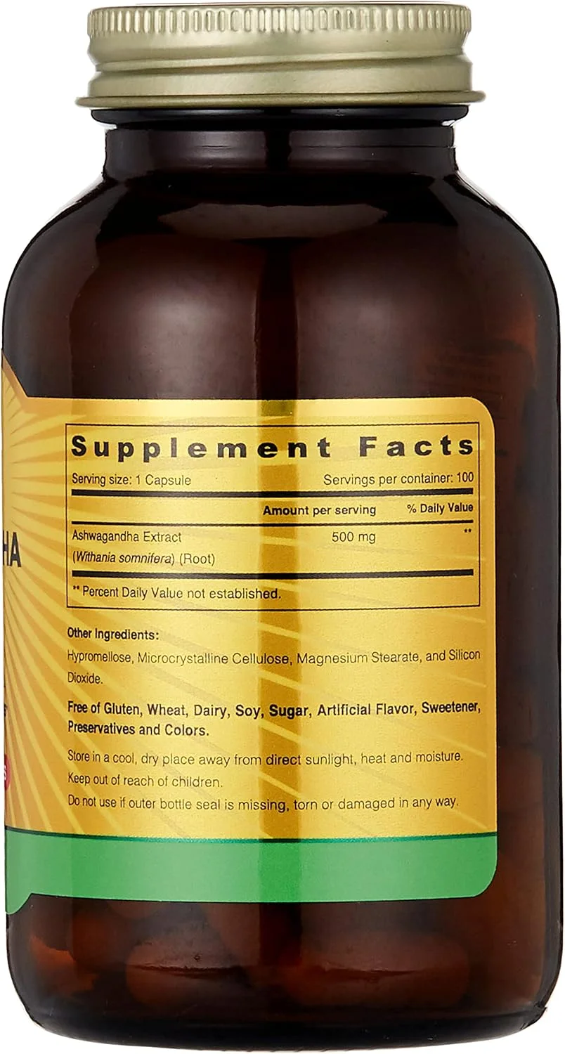 کپسول عصاره ریشه آشواگاندا سان شاین نوتریشن، 500 میلی گرم، 100 عدد | کمک به کاهش خستگی و استرس | مکمل گیاهی