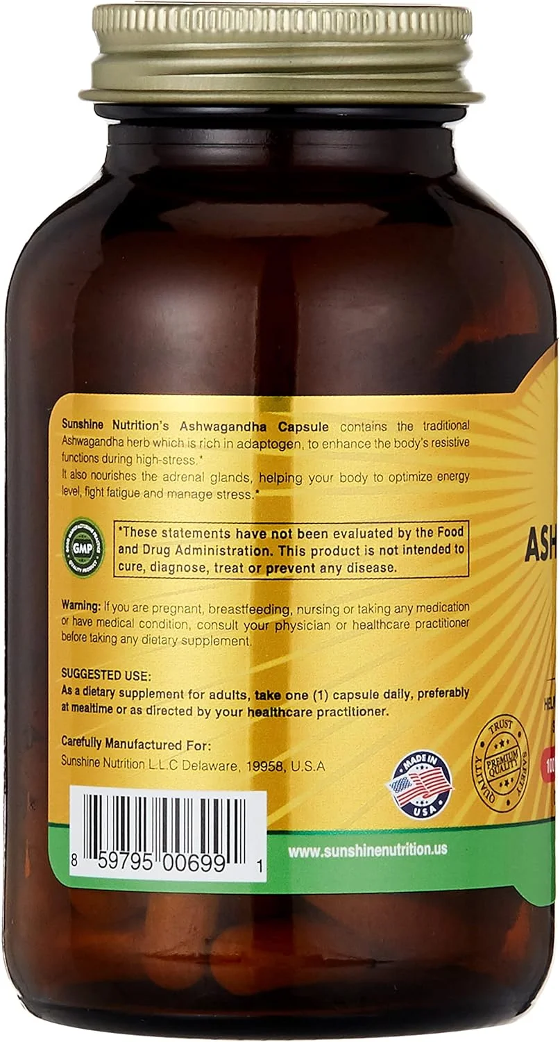 کپسول عصاره ریشه آشواگاندا سان شاین نوتریشن، 500 میلی گرم، 100 عدد | کمک به کاهش خستگی و استرس | مکمل گیاهی