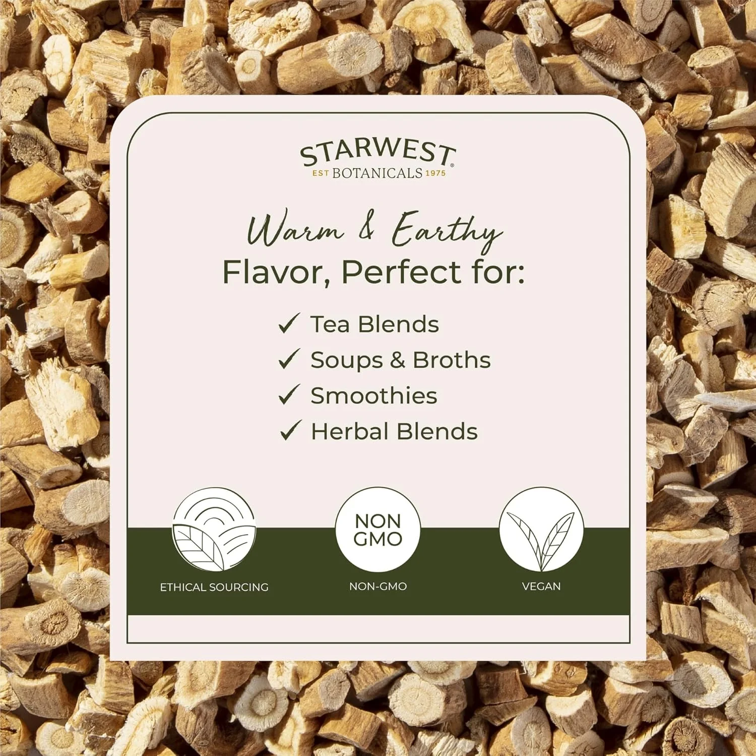 ریشه آستراگالوس ارگانیک برش خورده و الک شده Starwest Botanicals، بسته یک پوندی