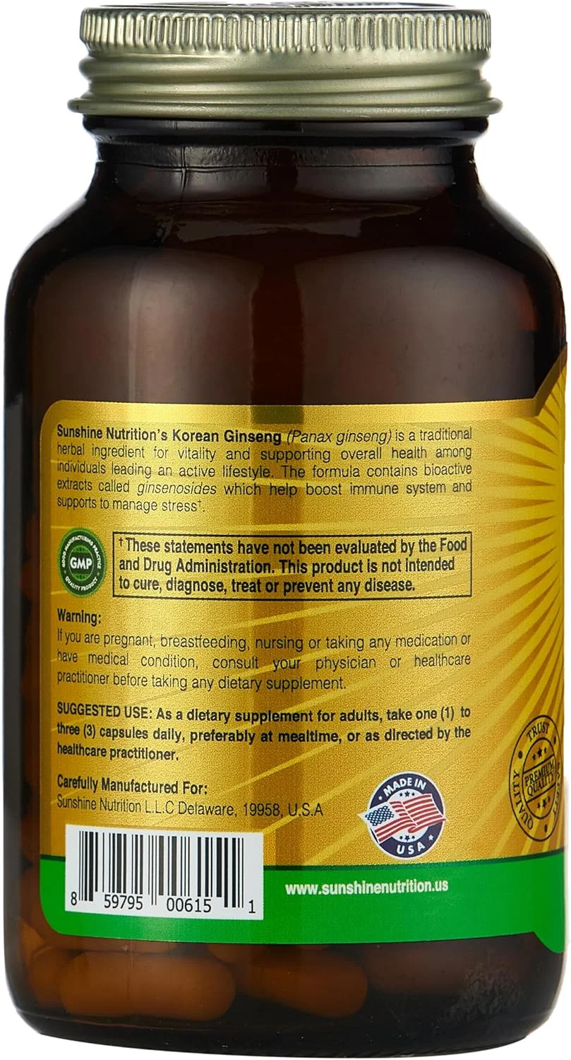 سان شاین نوتریشن جینسینگ کره ای، 100 کپسول | کمک به ارتقاء سلامت عمومی و نشاط | مکمل گیاهی