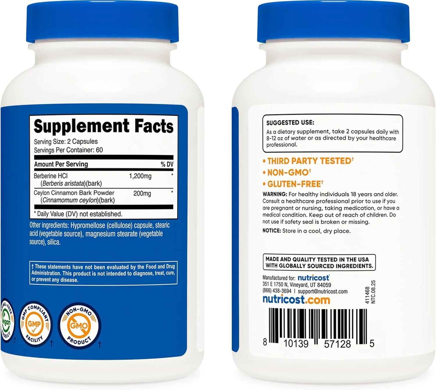 کپسول بربرین HCI نوتریکاست به همراه دارچین سیلان (120 کپسول، 60 سروینگ) - غیر GMO و محصول فاقد فراورده های حیوانی کپسول بربرین HCI نوتریکاست به همراه دارچین سیلان (120 کپسول، 60 سروینگ) - غیر GMO و محصول فاقد فراورده های حیوانی