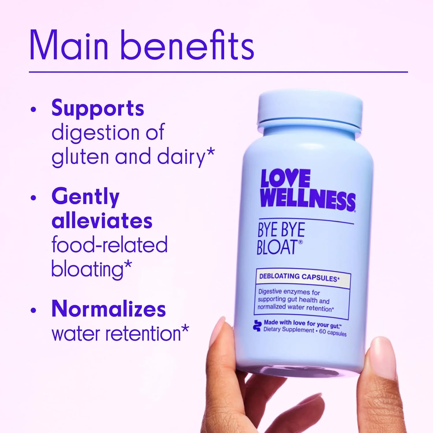 مکمل آنزیم های گوارشی Love Wellness Bye Bye Bloat - 60 کپسول - تسکین نفخ و گاز - کمک به کاهش احتباس آب و سلامت کلی دستگاه گوارش - ایمن و موثر با شنبلیله و قاصدک مکمل آنزیم های گوارشی Love Wellness Bye Bye Bloat - 60 کپسول - تسکین نفخ و گاز - کمک به کاهش احتباس آب و سلامت کلی دستگاه گوارش - ایمن و موثر با شنبلیله و قاصدک