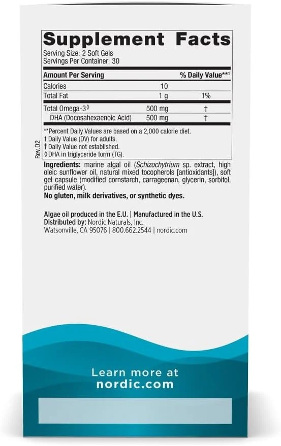 نوردیک نچرالز DHA جلبک - 60 سافت ژل - 500 میلی گرم امگا 3 DHA - روغن جلبک گیاهی تایید شده - DHA گیاهی - پشتیبانی از مغز، چشم و سیستم عصبی - غیر GMO - 30 سروینگ نوردیک نچرالز DHA جلبک - 60 سافت ژل - 500 میلی گرم امگا 3 DHA - روغن جلبک گیاهی تایید شده - DHA گیاهی - پشتیبانی از مغز، چشم و سیستم عصبی - غیر GMO - 30 سروینگ