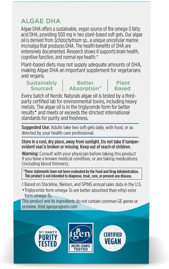 نوردیک نچرالز DHA جلبک - 60 سافت ژل - 500 میلی گرم امگا 3 DHA - روغن جلبک گیاهی تایید شده - DHA گیاهی - پشتیبانی از مغز، چشم و سیستم عصبی - غیر GMO - 30 سروینگ نوردیک نچرالز DHA جلبک - 60 سافت ژل - 500 میلی گرم امگا 3 DHA - روغن جلبک گیاهی تایید شده - DHA گیاهی - پشتیبانی از مغز، چشم و سیستم عصبی - غیر GMO - 30 سروینگ