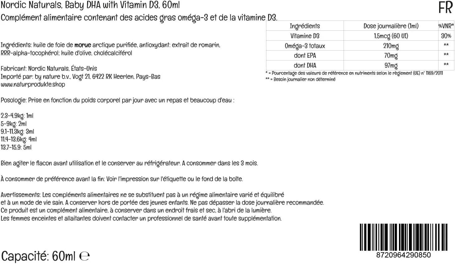 نوردیک نچرالز، Baby-DHA به همراه ویتامین D3، 60 میلی لیتر، 210 میلی گرم امگا 3 در هر دوز، بدون طعم، بدون گلوتن، بدون سویا، بدون GMO نوردیک نچرالز، Baby-DHA به همراه ویتامین D3، 60 میلی لیتر، 210 میلی گرم امگا 3 در هر دوز، بدون طعم، بدون گلوتن، بدون سویا، بدون GMO