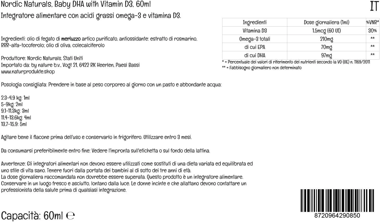 نوردیک نچرالز، Baby-DHA به همراه ویتامین D3، 60 میلی لیتر، 210 میلی گرم امگا 3 در هر دوز، بدون طعم، بدون گلوتن، بدون سویا، بدون GMO نوردیک نچرالز، Baby-DHA به همراه ویتامین D3، 60 میلی لیتر، 210 میلی گرم امگا 3 در هر دوز، بدون طعم، بدون گلوتن، بدون سویا، بدون GMO