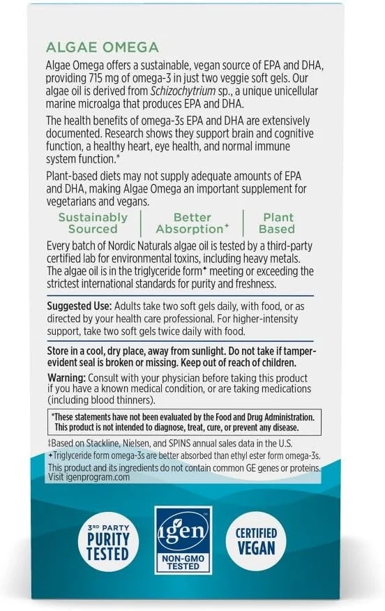 نوردیک نچرالز - امگا جلبک، سلامت چشم، قلب و تندرستی مطلوب، 60 سافت ژل