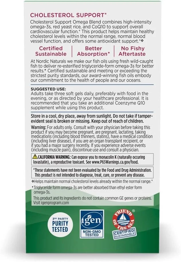نوردیک نچرالز، امگا LDL با برنج مخمر قرمز و کوآنزیم Q10، 1000 میلی گرم، 60 سافت ژل