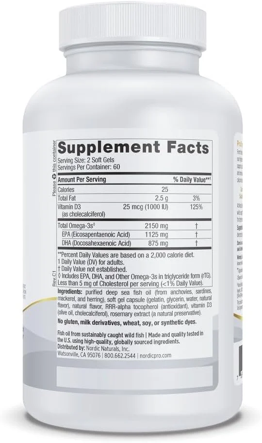 نوردیک نچرالز ProOmega 2000-D - روغن ماهی، 1125 میلی گرم EPA، 875 میلی گرم DHA، 1000 واحد بین المللی ویتامین D3، پشتیبانی با شدت بالا برای سلامت قلب و عروق، عصبی، چشم و ایمنی، طعم لیمو، 120 سافت ژل نوردیک نچرالز ProOmega 2000-D - روغن ماهی، 1125 میلی گرم EPA، 875 میلی گرم DHA، 1000 واحد بین المللی ویتامین D3، پشتیبانی با شدت بالا برای سلامت قلب و عروق، عصبی، چشم و ایمنی، طعم لیمو، 120 سافت ژل