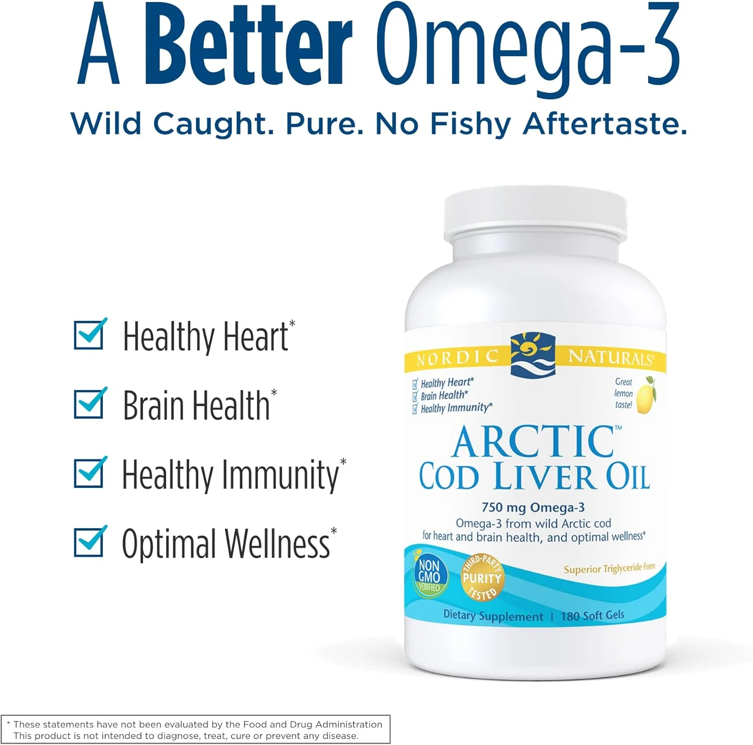 نوردیک نچرالز پرو - روغن کبد ماهی کاد قطب شمال، پشتیبانی از سلامت قلب و مغز - (طعم لیمو، 180 سافت ژل)