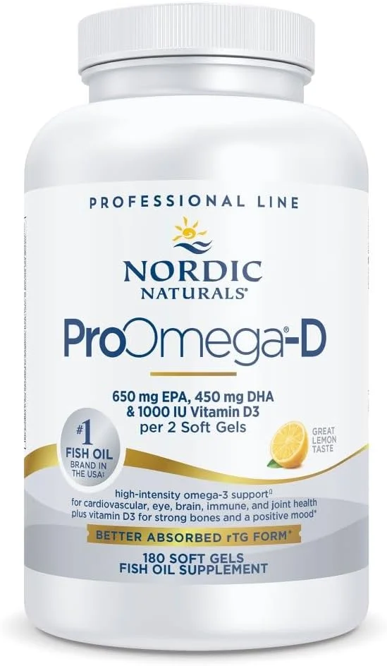 نوردیک نچرالز Proomega-D - روغن ماهی، 650 میلی گرم EPA، 450 میلی گرم DHA، 1000 واحد بین المللی ویتامین D3 کوله کلسیفرول، پشتیبانی از سلامت قلب و عروق، عصبی، چشم و سیستم ایمنی، طعم لیمو، 180 عدد نوردیک نچرالز Proomega-D - روغن ماهی، 650 میلی گرم EPA، 450 میلی گرم DHA، 1000 واحد بین المللی ویتامین D3 کوله کلسیفرول، پشتیبانی از سلامت قلب و عروق، عصبی، چشم و سیستم ایمنی، طعم لیمو، 180 عدد