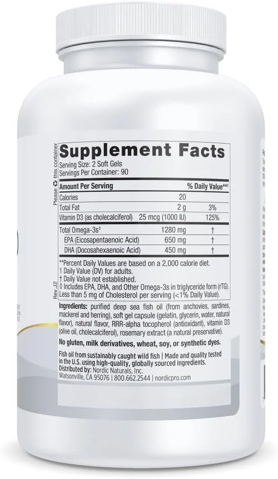 نوردیک نچرالز Proomega-D - روغن ماهی، 650 میلی گرم EPA، 450 میلی گرم DHA، 1000 واحد بین المللی ویتامین D3 کوله کلسیفرول، پشتیبانی از سلامت قلب و عروق، عصبی، چشم و سیستم ایمنی، طعم لیمو، 180 عدد