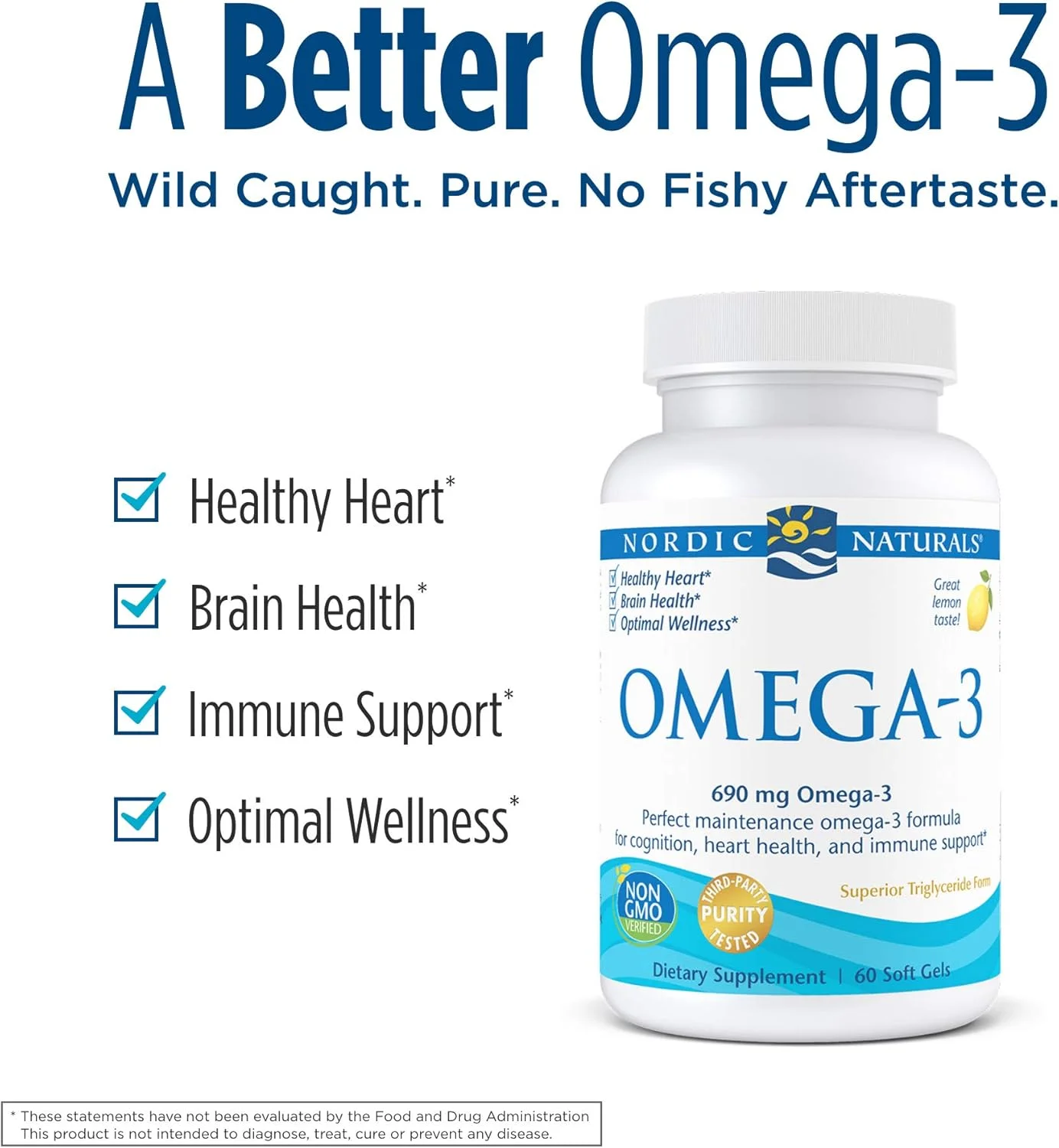 نوردیک نچرالز امگا 3 روغن ماهی EPA و DHA | 690 میلی گرم امگا 3 روغن ماهی، پشتیبانی از سلامت مغز، قلب و ایمنی | روغن ماهی امگا برای مردان و زنان، طعم لیمو، 60 سافت ژل
